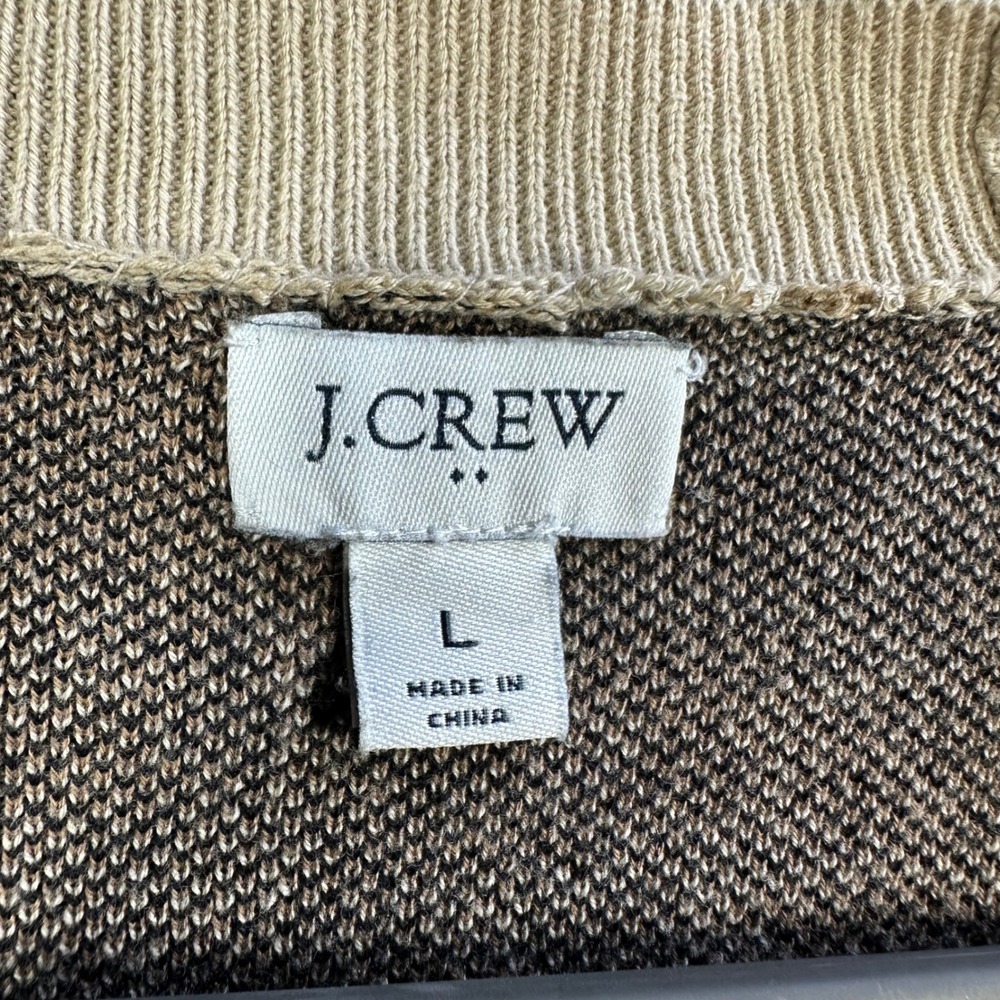 J.Crew Cardigan Women's L Tan Leopard Animal Print Open Front Cotton Sweater - Picture 3 of 7